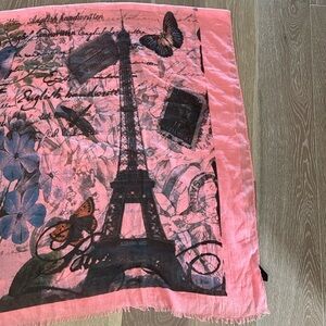 Paris Eiffel Tower butterfly Scarf pink/Orange fringe lightweight spring summer🦋
